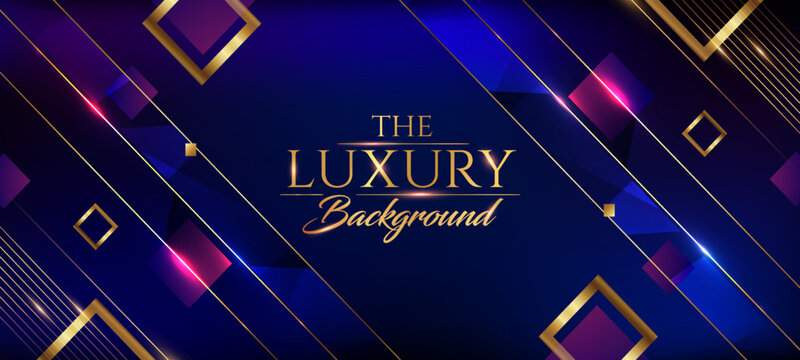 Blue Purple Golden Edge Frame Invitation Card. Square Diamond  Royal Awards Graphics Background. Elegant Shine Modern Template. Luxury Premium Corporate Template.  Abstract Certificate Layout.