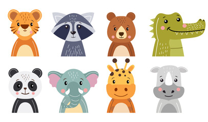 Fototapeta Wildlife animals cartoon character collection . Flat design . Vector . obraz