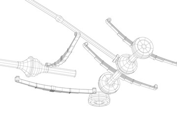 3D illustration. Rear old truck suspension - 3D print ready