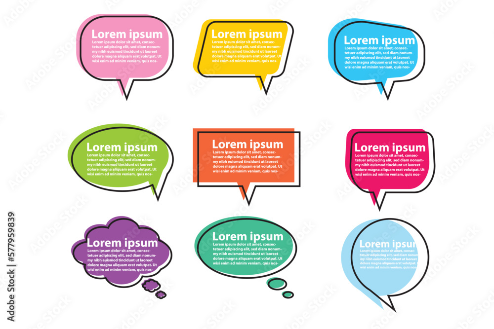 Aufkleber colorful speech bubbles set.set abstract bubble for message and communication on white background.