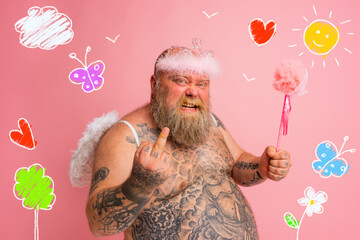 Fat angry man with tattoos acts like a magical fairy © alphaspirit