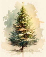 Illustration of a Christmas tree, watercolor style. Generative AI