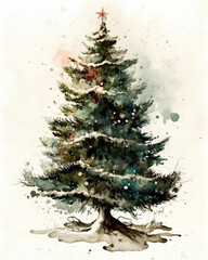 Watercolor christmas tree. Generative AI