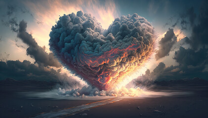 a cool cloud inspired heart when sunset, generative ai technology