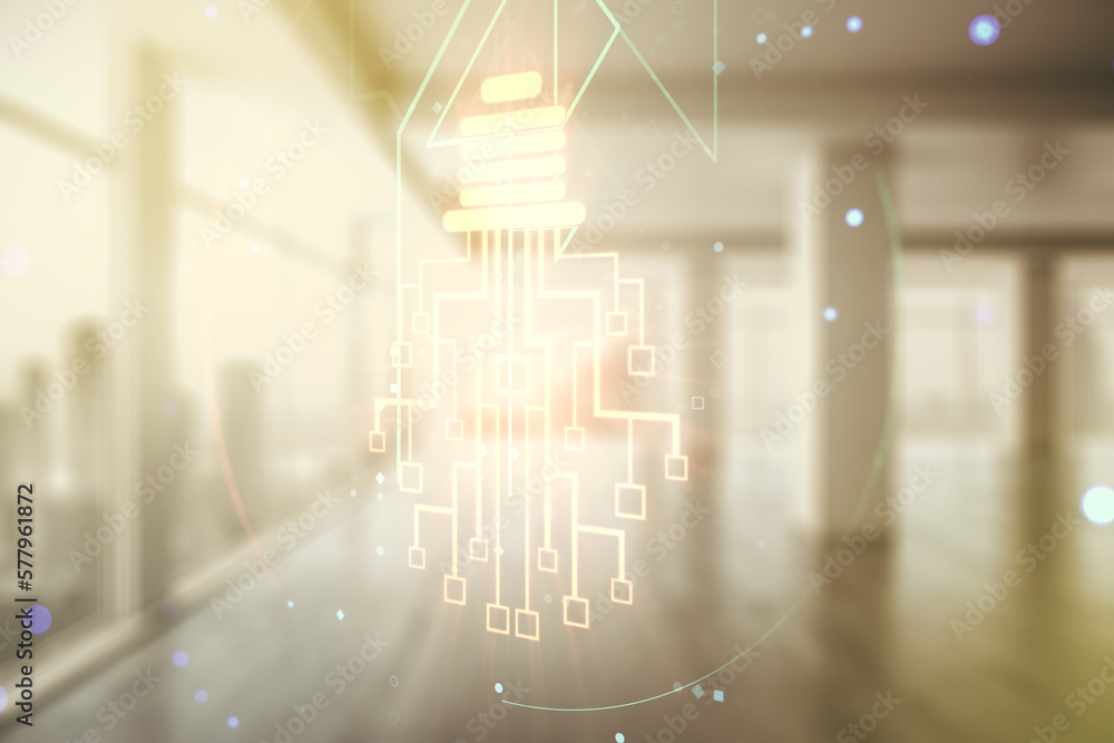 Aufkleber virtual creative idea concept with light bulb and microcircuit illustration on empty corporate offic