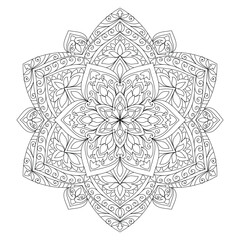 Decorative rounded mandala design coloring page illustration 