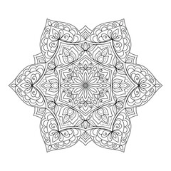 Rounded mandala coloring book page illustration for adutls 