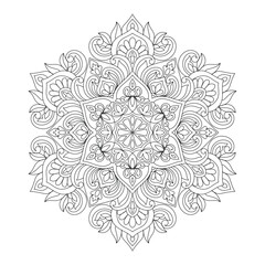 Rounded mandala coloring book page illustration for adutls 