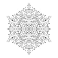Rounded mandala coloring book page illustration for adutls 