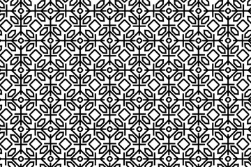 Textile pattern in black and white color. Abstract geometric floral pattern with black lines. Old fashioned arabesque motifs.