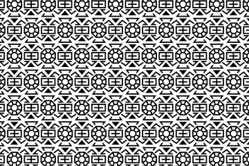 Textile pattern in black and white color. Abstract geometric floral pattern with black lines. Old fashioned arabesque motifs.