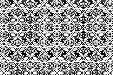 Textile pattern in black and white color. Abstract geometric floral pattern with black lines. Old fashioned arabesque motifs.