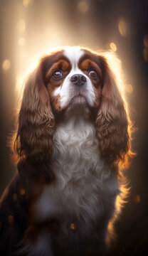 Portrait of a cavalier king charles spaniel. Beautiful pet and family photos, wallpaper, poster created with help of generative ai.