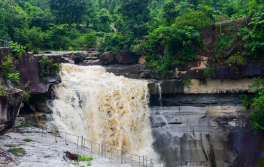 Close up shot of a beautiful waterfall, located in Chhattisgarh India