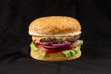 hamburger on black background