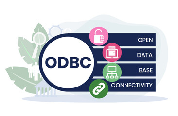 ODBC - Open Database Connectivity acronym. business concept background. vector illustration concept with keywords and icons. lettering illustration with icons for web banner, flyer