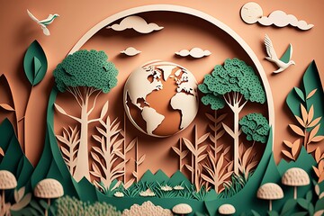 Earth Day or World Environment Day, environmentally friendly concept.  paper origami design. Save our Planet.generative AI digital illustration.