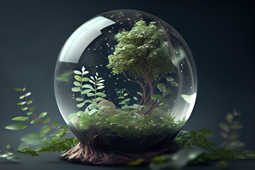 World environment and earth day concept with glass globe and eco friendly enviroment. Generative Ai