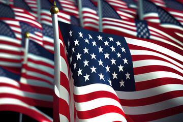 A large group of American flags. Generative Ai