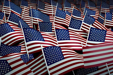 Fototapeta premium A large group of American flags. Generative Ai