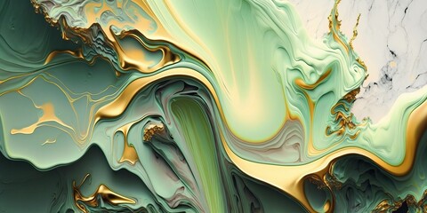 White, green, gold marble texture background design. generative AI digital illustration.