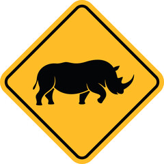 Rhino danger sign. Isolated rhino on white background