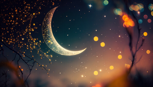 Magical View Of Crescent Islamic Ramadan Kareem Background Design