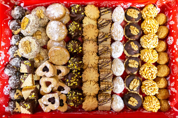 Different slavic (Czech) Christmas sweets, different shapes and textures, top view photo