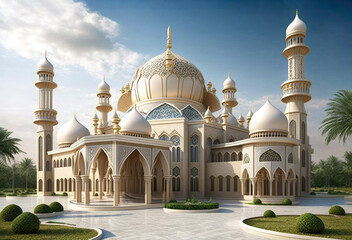 Fototapeta na wymiar Ramadan muslim mosque architecture design. Generative AI