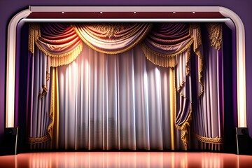 3d image of musical theater concert curtain front view poster vivid soft light - generative ai