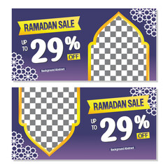 purple color Ramadan sale banner template, editable. with mandala ornaments. Design for social media, print and web. Vector illustration