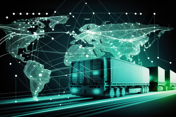 Transport, water, air, road. Shipping plans and tracking your shipment to see where it's going. Technology with direct logistics delivery worldwide. AI generated illustration.