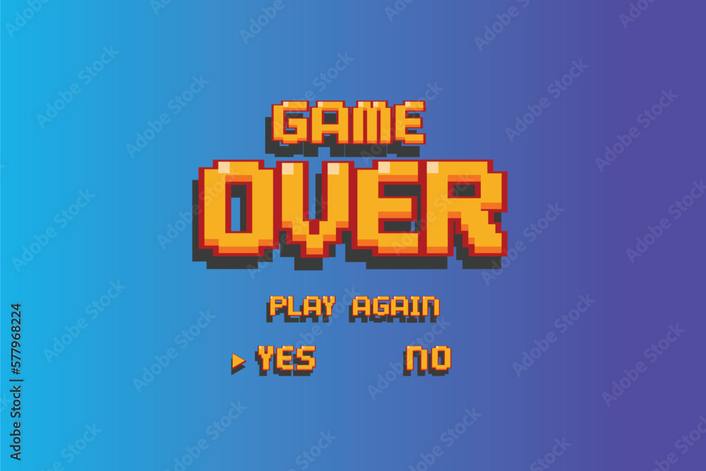 Poster Game Over background with player selection.8 bit game.retro game.