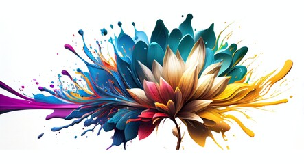 Colorful abstract flower art on white background. Generative AI.