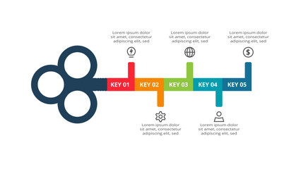 Key concept for infographic with 5 steps, options, parts or processes. Business data visualization.