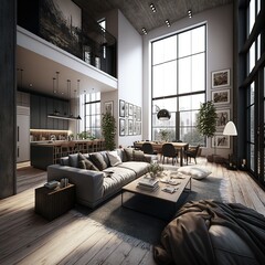 Architectural photography of a modern livingroom. Modern style interior design idea. Generative AI