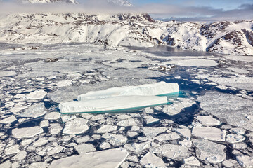 Aerial view of two huge icebergs in East Greenland © Oleksandr Dibrova
