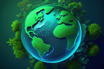 Obraz na płótnie Canvas Planet earth on a green background. Generative Ai