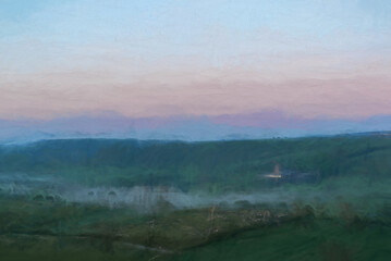 Digital painting of sunrise on Parkhouse Hill and Chrome Hill in the Peak District National Park.