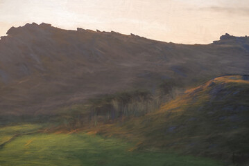 Fototapeta premium Digital painting of a the Roaches, Hen Cloud and Ramshaw Rocks in the Peak District National Park.