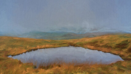 Digital painting of the Mermaid Pool, Blake Mere at The Roaches, in the Peak District National Park.