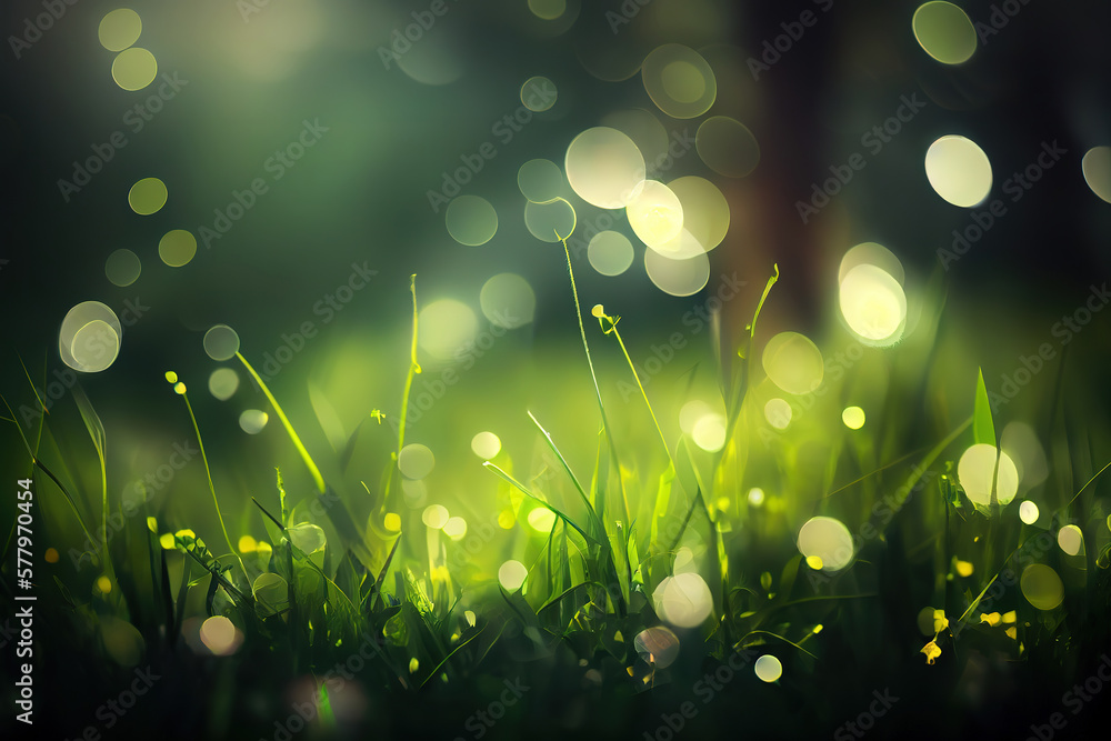 Poster the world is in the grass of the green bokeh background. generative ai