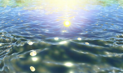  the sun is shining over the water and reflecting off the surface.  generative ai