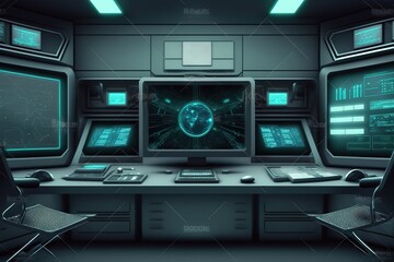 Fototapeta na wymiar empty modern futuristic command center interior ,Generative AI