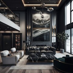 Architectural photography of a modern livingroom. Modern style interior design idea. Generative AI