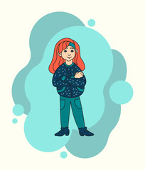 A teenager girl. Vector funny colored doodle illustration.