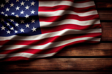 United States Flag On Wooden Background. Generative Ai