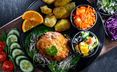 Pulled chicken cutlet coated with breadcrumbs