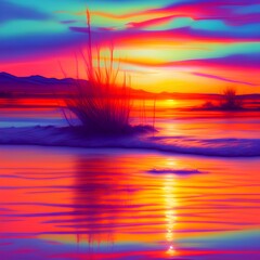 Naklejka na ściany i meble A western sunset waterclor painting using pastel colors - generative ai