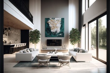 Architectural photography of a modern livingroom. Modern style interior design idea. Generative AI